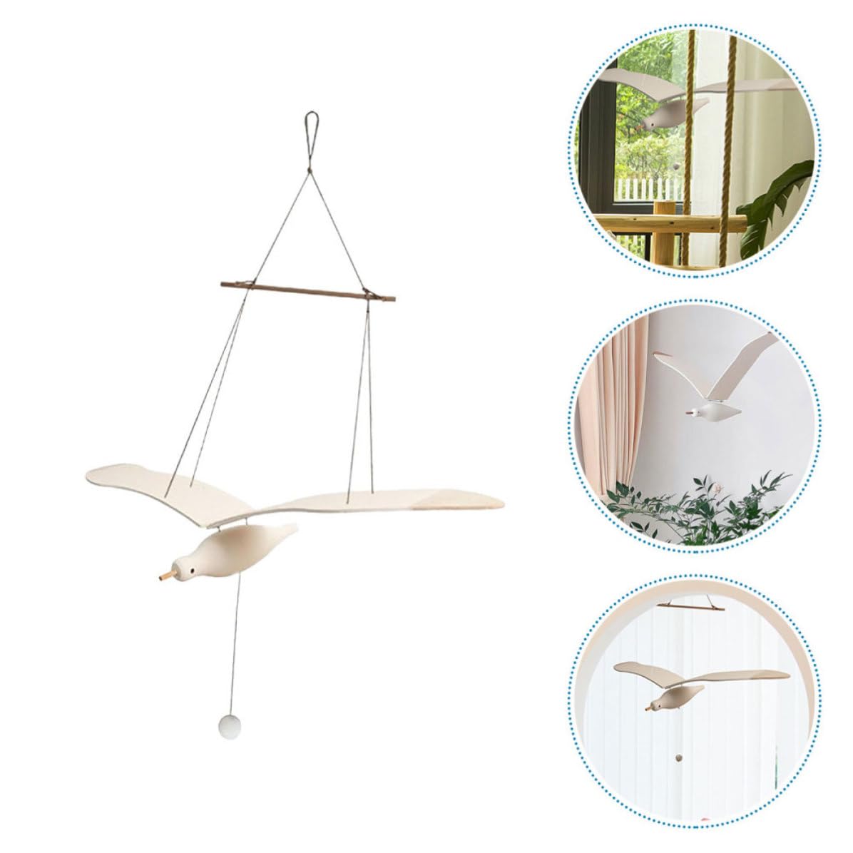 SOLUSTRE Holzvogel Hängedekoration mit Hanfschnur Sichere Materialien und Feine Verarbeitung Weiße Wand und Fensterdekoration für Hochzeit und Badezimmer