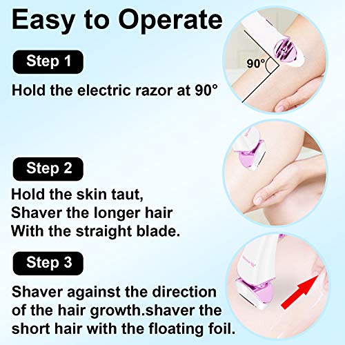 Electric Razor for Women Lady Shaver Bikini Trimmer Body Hair Removal for Legs and Underarms Painless Cordless Rechargeable Wet and Dry Razor with LED Light. - Thumbnail 5