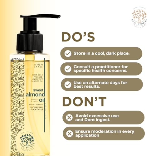 Image of Soul Stories Sweet Almond Oil 100ml | 100% Pure Cold Pressed Oil for Hair, Face & Body | Helps Reduce Dark Circles & Puffiness, Nourish Complexion & Soften Hair | Rich in Vitamin A & Omega