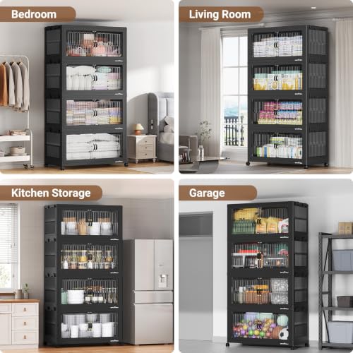 Image of BROVIEW 1000Qt Stackable Storage Bins with Lid for Home Dorm, 5Pack Black
