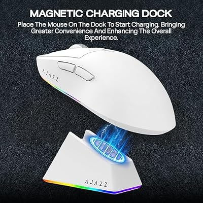 MechLands AJAZZ AJ139 V2 MC Gaming Mouse with Charging Base, Adjustable 12,000 DPI, PAW3311 Sensor, 3 Modes Wireless Mouse, 500mAh Battery, 1000 Polling Rate, 66g Lightweight, Win/Mac (White)