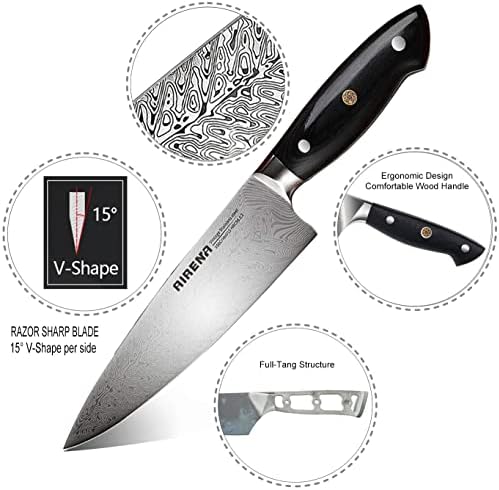AIRENA Chefs Knife, 8 Inch Professional Japanese Kitchen Knife - German High Carbon Stainless Steel - Best Value with Sheath & Gift Packaging - Ultra Sharp Cooking Knife