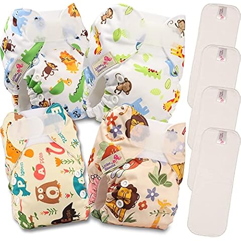 Littles & Bloomz Pocket Reusable Nappies Baby Diaper, Newborn and Premature, 4 Newborn Nappies, 4 Newborn Microfibre Inserts, NB-406MF4 Cover