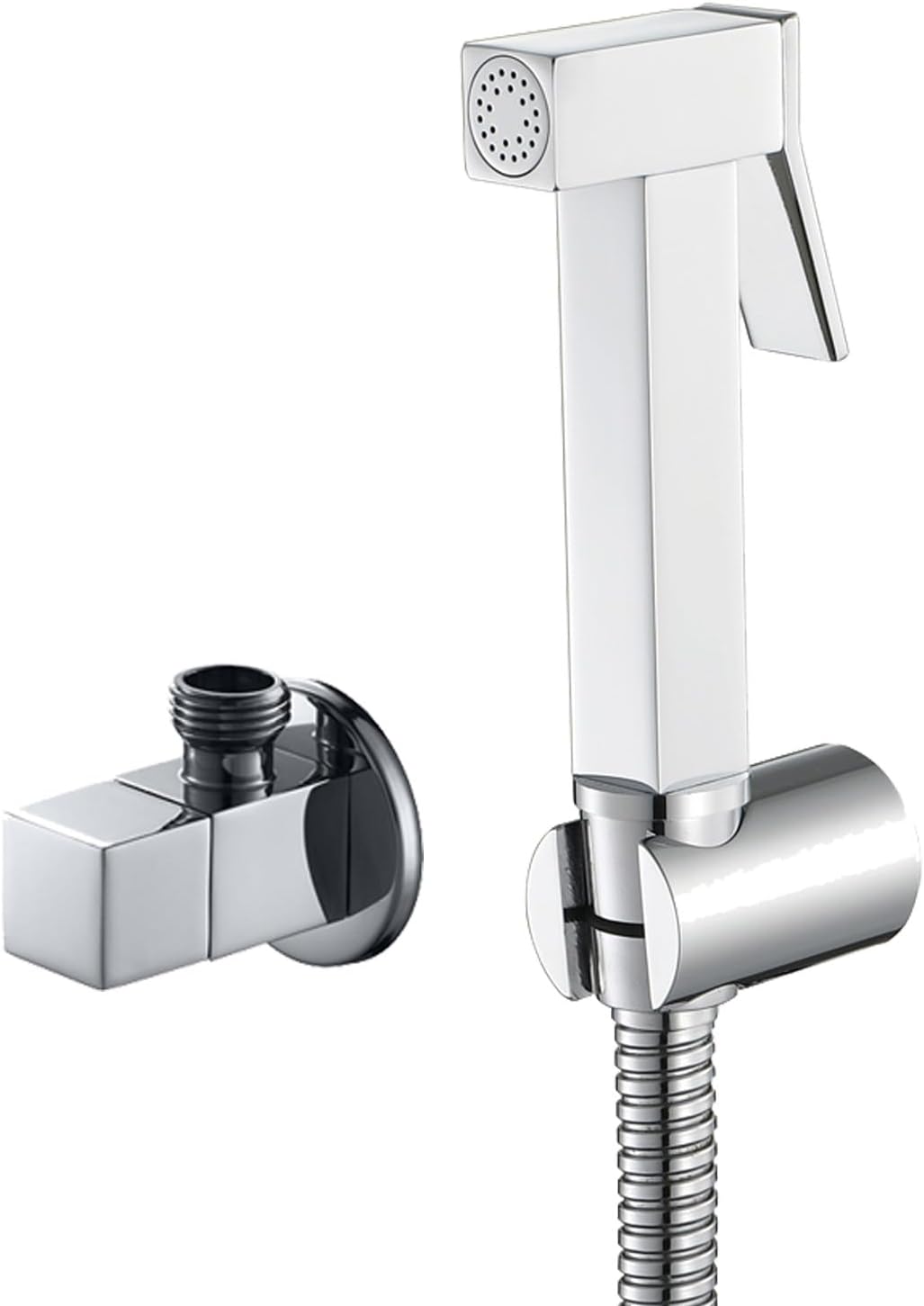 Bidet Sprayer for Toilet with 1.5m Stainless Steel Hose Square Spray Gun with Copper Bidet Sprayer One in and One Out Octagonal Valve Handheld Bidet Sprayer for Toilet with Round Base