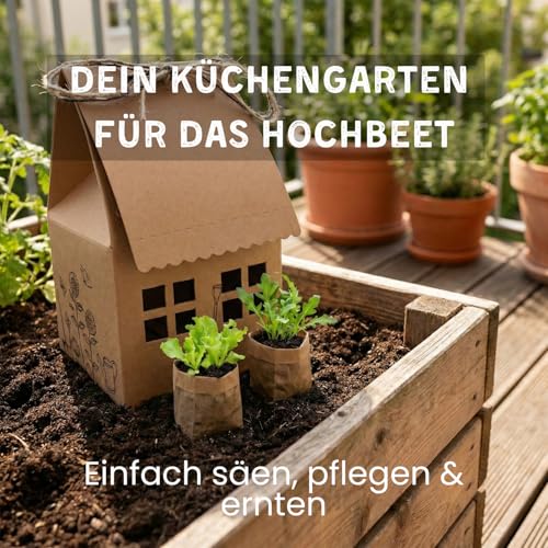 Küchengartenhaus für Hochbeet, DIY Salatanbau Set mit Pflücksalat & Rucola, Anzuchtset für frische Blattsalate im Garten, Balkon & Hochbeet, nachhaltige Geschenkidee für Hobbygärtner & Selbstversorger