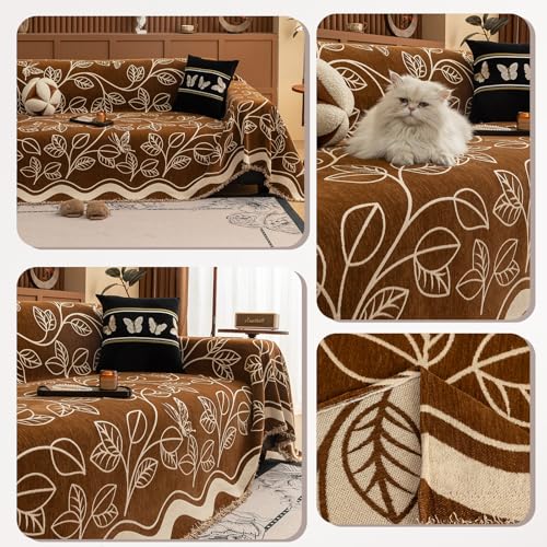 Jeté de canapé réversible protection canapé feuilles marron 180 * 130cm
