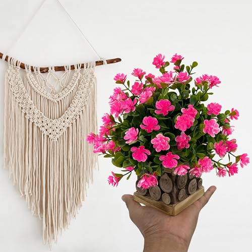 Image of Tdas Artificial Flower Plants Leaves Wooden Potted Eucalyptus Flowers Home Decor Greenery Small Faux with Pot for Indoor Shelf Desk Bathroom Bedroom Office Decoration (Pink)
