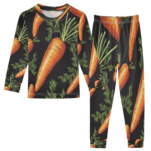 Vozoza Carrots Black Green Pajama Sets Long Sleeve Top with Pants Cotton Soft Sleepwear 2 Piece Pjs Set Size 4T