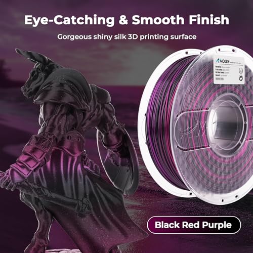 Image of AMOLEN PLA 3D Printing Filament, PLA1.75mm Silk Shiny Black Purple Red Fuchsia 3D Printer Gradient Pla Filament 1KG /2.2lb Compatible with 3D Printer and 3D Pen