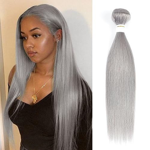 Brazilian Straight Human Hair Bundles 24inch 100% Remy Human Hair Weave Extensions Silver Grey Human Hair One Bundle For Women