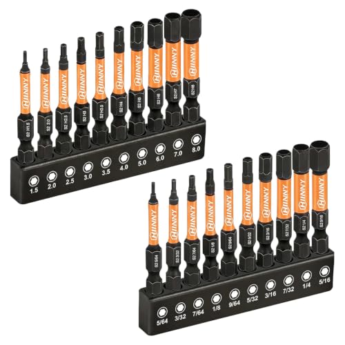 Image of Impact Allen Wrench Drill Bit Set,20PCS 2 inch Hex Bit Set(Metric & SAE), 1 /4 inch Hex-Shank S2 Steel,Impact Driver Bit Set, Magnetic CNC Tips for Drill & Driver with Storage Box