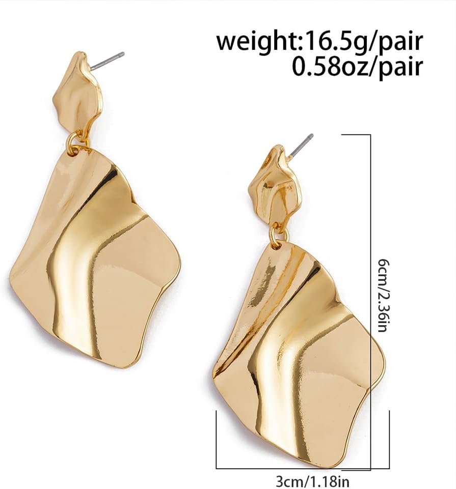Stylish Gold Twisted Pleated Dangle Drop Earrings for Women, Statement Silver Irregular Geometric Non Tarnish Dangly Earring Trendy Party Jewelry Gift - Image 2