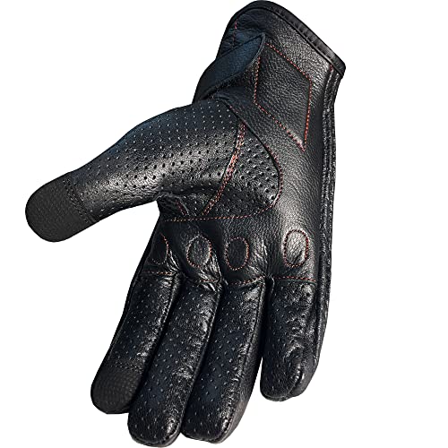 Jackets 4 Bikes Men's Motorcycle Gloves Premium Leather Perforated Protective Armor Knuckle For Cruiser Street Powersports Moto Racing Riding Driving Atv Dirt Bike Gel Padded Biker Glove Black Red S #TOP1