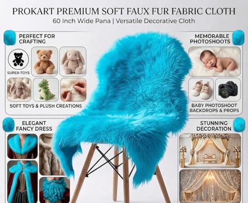 Image of Prokart Soft Faux Fur Fabric Cloth - 60 Inch Wide Pana | Fur Fabric Decorative Cloth for Crafting Soft Toys, Fancy Dress, Baby Photoshoot, Wedding Mandap & Party Decor (Sky Blue, 1 Mtr)