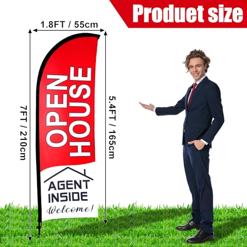 Buryeah 4 Pack Open House Flags Signs for Real Estate Agents 7x5.4 Ft Feather Flag Sign with Flagpole Ground Stake Portable Bag Real Estate Flags Opening Signs Banner Set for Business (Red) - Image 3