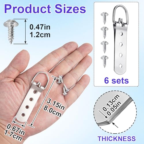 Image of SmallCat 6 pcs D Ring Picture Hangers, Metal Wall Hook Hanger Heavy Duty with Screws, Large Strap Hanger 4 Holes for Clock, Pictures, Photo Frames, Mirrors