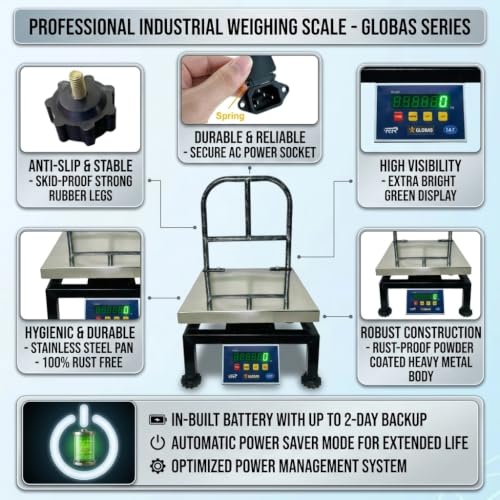 Image of Weight Scale Capacity 100KG x 5GM Accuracy, Stainless Steel Pan 12 * 12 Inch, Front /Back Bright Green Display, Heavy Duty Weight Machine best for Shop, Factories, Poultry and Commercials Uses