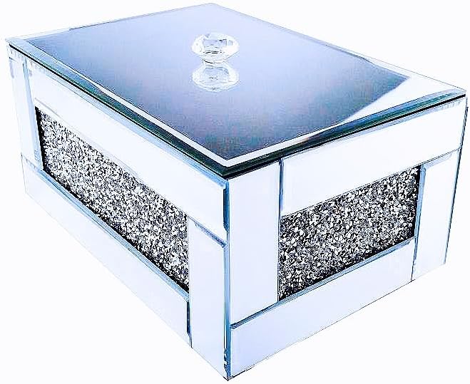 Miniatura 5 de BANQLE Joyero para reloj, organizador de maquillaje con espejo para tocador, caja de tocador de cristal, diamante triturado plateado