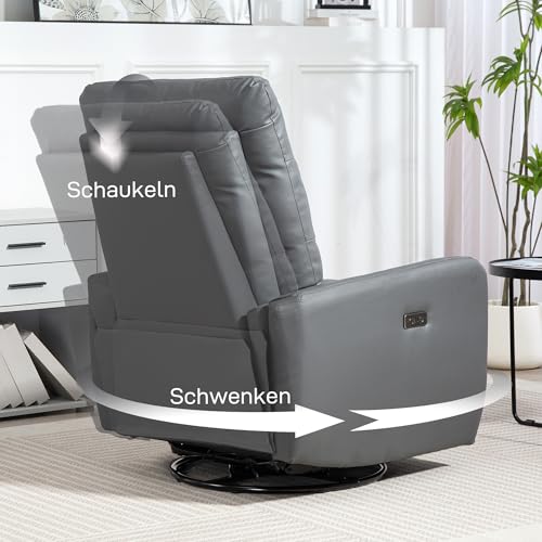 HOMCOM Elektrischer Relaxsessel Fernsehsessel mit Liegefunktion, Schaukelfunktion, USB- und USB-C-Anschlüsse Drehbar Liegesessel mit Verstellbarem Rückenlehne, für Wohnzimmer, Grau – Bild 6