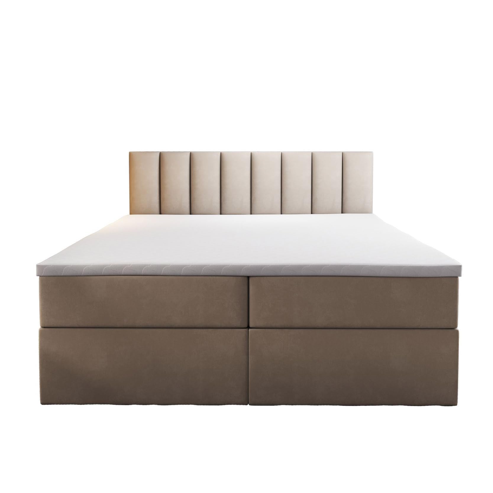 TRADA Letto Contenitore Matrimoniale con Contenitori e Materasso Pocket H3 - Elegante Letto PALERMO con Materasso e Topper - Beige - 180 x 200 cm