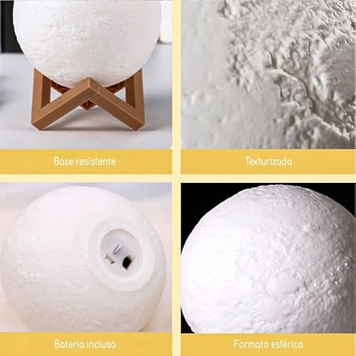 Luminária Mini Lua Cheia Abajur LED com Alto Relevo e Base para Decoração Sem Fio