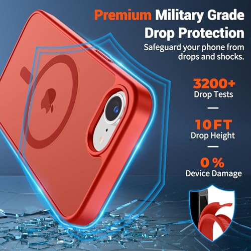 Image of SUPFINE Magnetic for iPhone 17e Case /iPhone 16e Case (Compatible with MagSafe)(Military Grade Drop Protection) Slim Translucent Matte Shockproof with Anti-Fingerprint Phone Case,Red