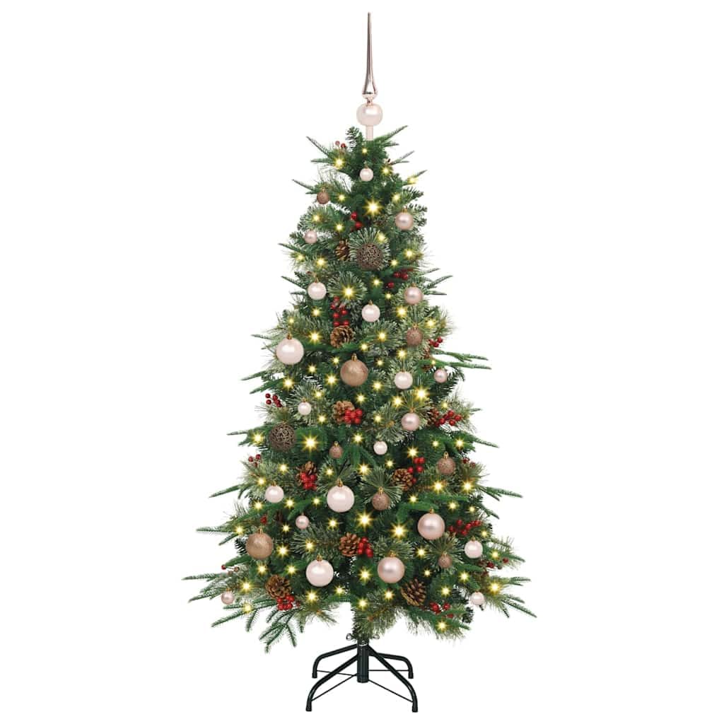 Sztuczna składana choinka, zielona, 150 cm, PE i PCW, z 150 diodami LED, ciepła biel, zasilana przez USB, do użytku wewnątrz i na zewnątrz, świąteczna dekoracja