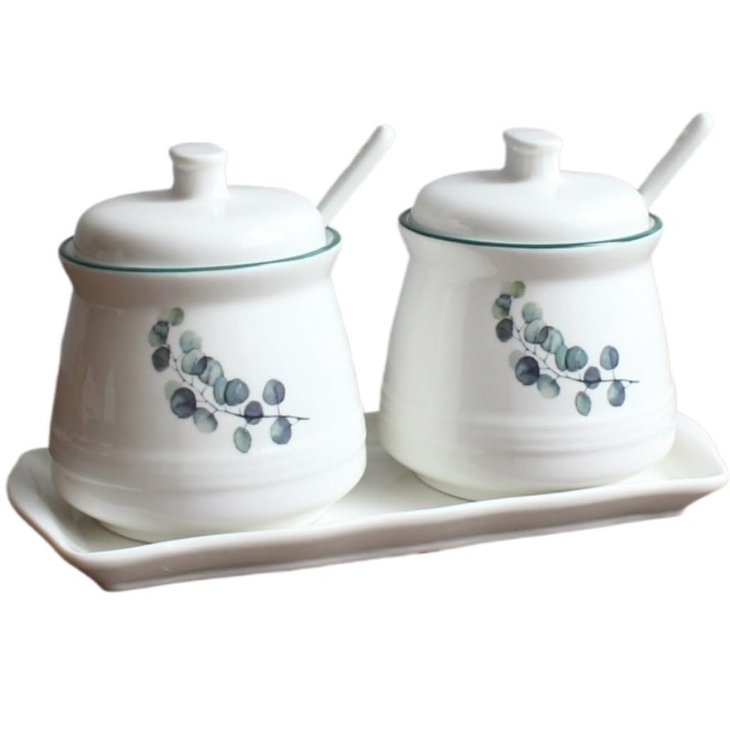 BCJMKDX Fermenter. Ceramic Sugar Container Seasoning Box With Lid And Spoon Seasoning Pot Spice Pot Set(A)