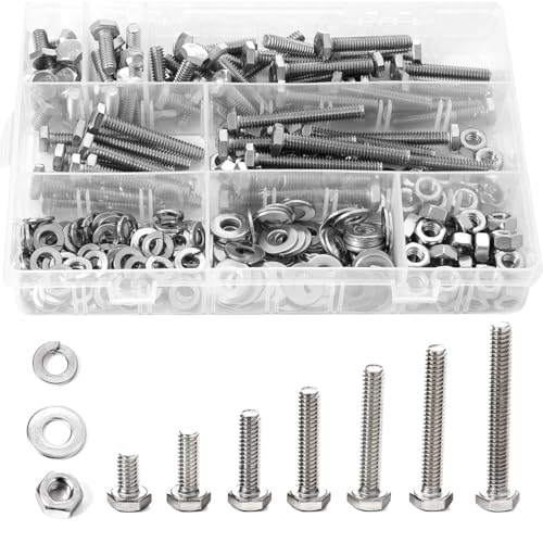 Sprite Science 1/4-HEX-KIT 280Pcs 1/4-20 Hex Bolts Screws Hex Nuts Flat Washers Lock Washer Kit, Stainless Steel 304 cover