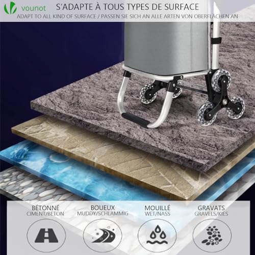 VOUNOT Aluminium Einkaufstrolley Treppensteiger, Trolly Einkaufswagen Klappbar, Hackenporsche mit 6 Räder und Kühlfach, Wasserdicht, 50L, Grau – Bild 8