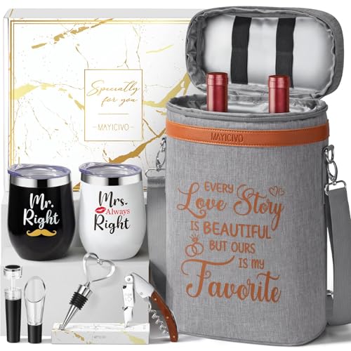 Anniversary Engagement Gifts for Men Women, Mr and Mrs Wine Tumblers Gifts Basket- Wedding Gifts...