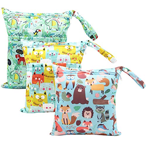 iZiv 3 Pack Bébé Etanche Réutilisable Sec et Humide Sac à Couche Pochette Double Fermeture Eclair Printing Sac à Langer