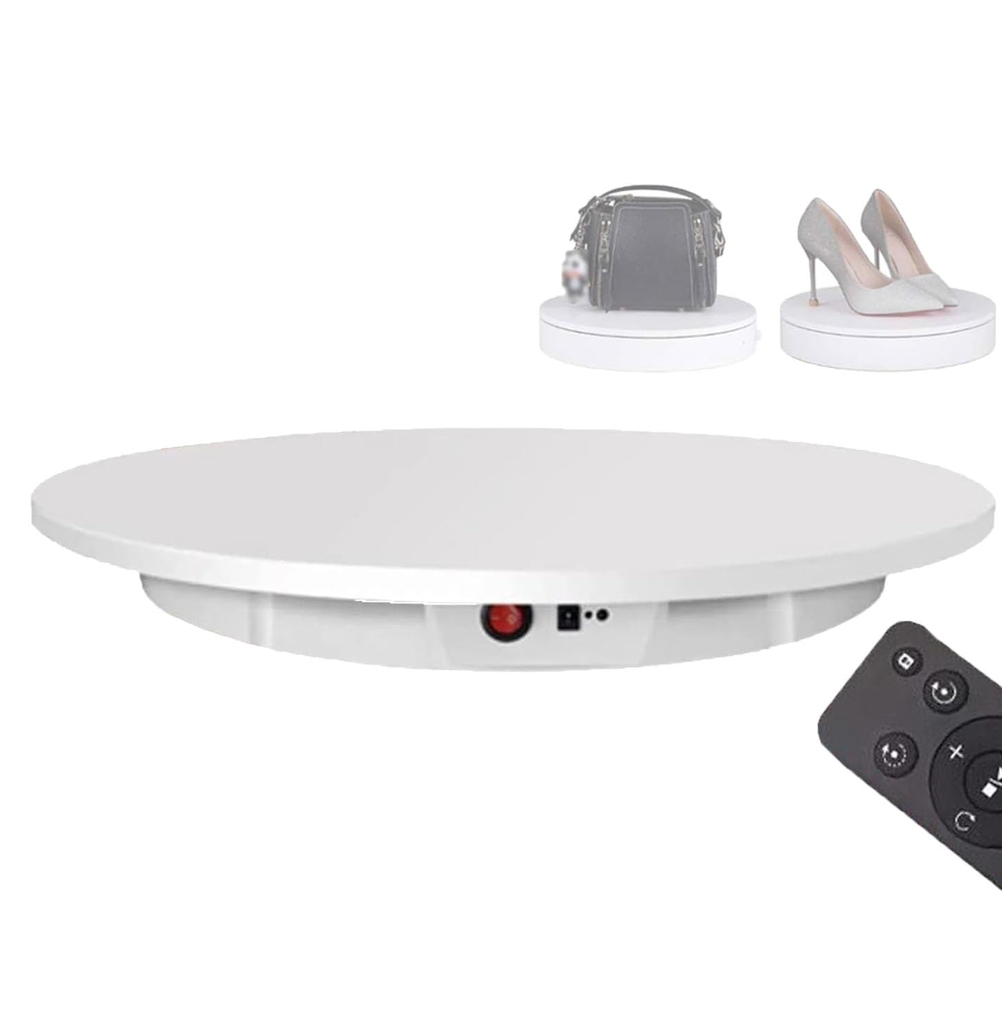 LLBMmm 360° Electric Turntable Display Stand, Diameter 22/30/42/52/60cm, Two-Way Rotation, Adjustable Speed, with Remote Control, for Product Presentation ,60cm,White