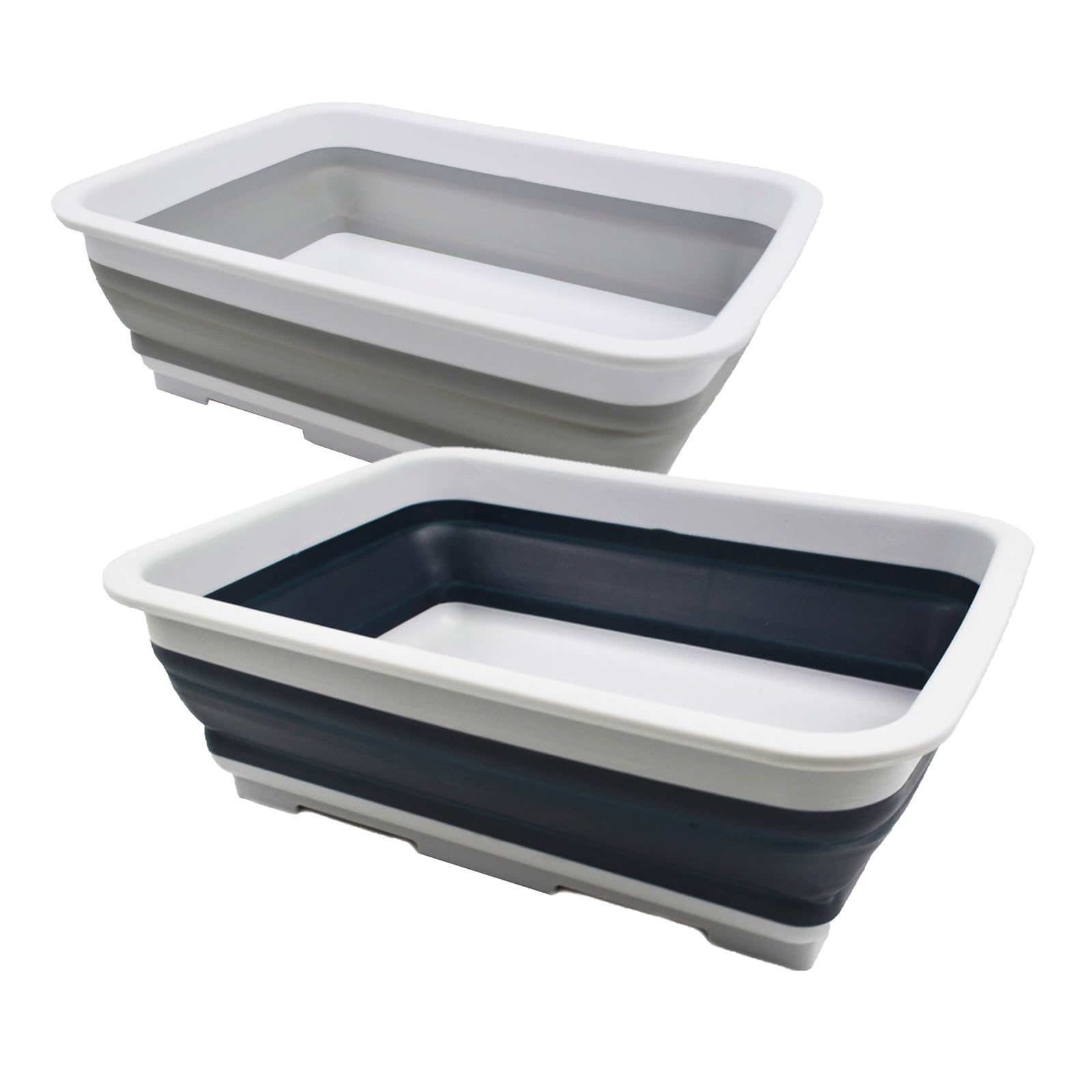 Sammart Slate Grey + Grey 7L Collapsible Tub - Foldable Dish Tub - Portable Washing Basin - Space Saving Plastic Washtub (, 2)