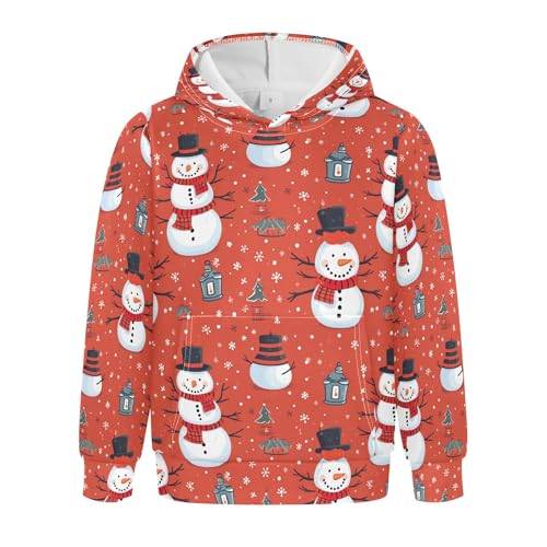 Kids Hoodies Sweaters Christmas Xmas Snowman Hooded Sweatshirts with Big Pockets for Boys Girls B0400335