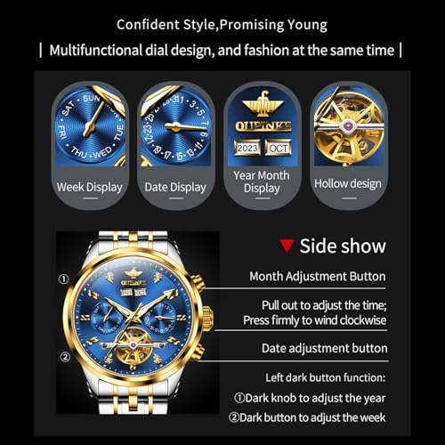 Image of OUPINKE Men Skeleton Watch Automatic Mechanical Luxury Dress Waterproof Sapphire Crystal Wrist Watches for Men