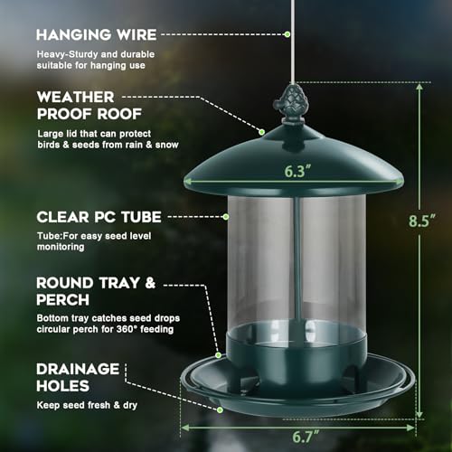 Gbekery-Metal-Bird-Feeders-for-Outdoors-Hanging-Weather-Resistant-Wild-Bird-Feeder-with-360-Degree-Feeding-Tray-Green
