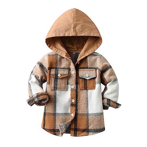 Toddler Boys Girls Plaid Hoodies Flannel Shirt Jacket Button Down Hooded Sweatshirts Fall Coats Tops with Pockets