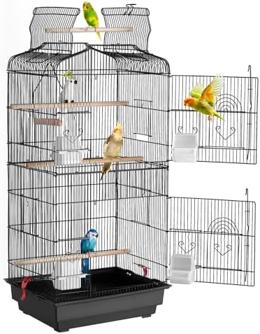 top rated bird cages for cockatiels that will surprise you 5 VEVOR 41-inch Open Top Large Parrot Bird Cage, Hanging Bird Cage for Parakeets Finches Canaries Lovebirds Cockatiels Budgies Small Quaker Conures Travel Pet Flight Birdcage with Swing and Perch