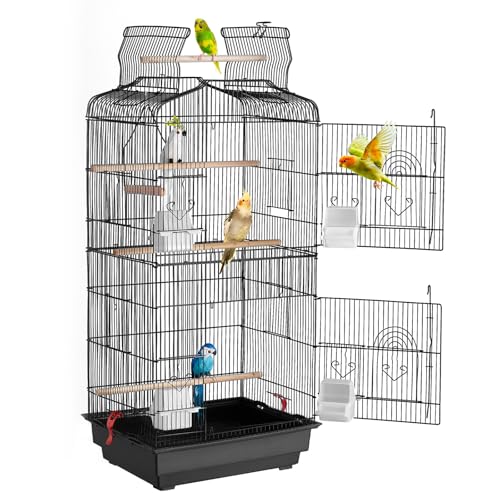 VEVOR 41-inch Open Top Large Parrot Bird Cage, Hanging Bird Cage for Parakeets Finches Canaries Lovebirds Cockatiels Budgies Small Quaker Conures Travel Pet Flight Birdcage with Swing and Perch