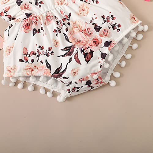 Toddler Girl Romper Toddler Kids Girls Infant Fly Sleeves Floral Lace Romper Jumpsuit Hairband Set (Pink, 12-18 Months)3