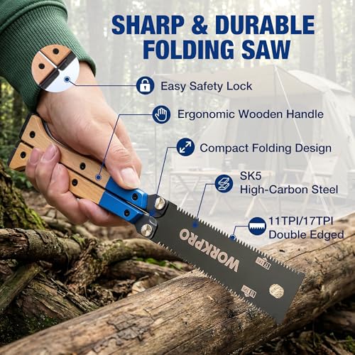 WORKPRO 6'' Folding Japanese Hand Saw, Double-Edged Pull Saw with 11&17 TPI - Image 2