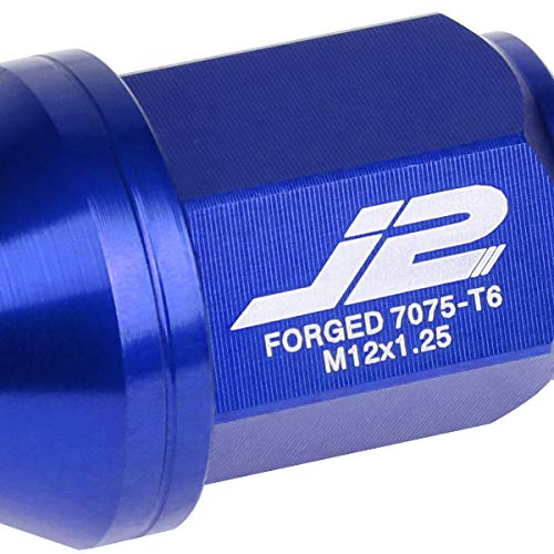 Image of J2 Engineering LN-T7-024-125-BL 20Pcs M12 x 1.25 7075-T6 Aluminum 35mm Close-End Lug Nut w /Socket Adapter (Blue)