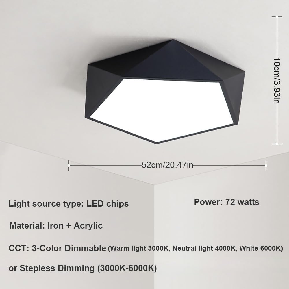 Nowoczesna Geometryczna Lampy Sufitowa LED, Plafon Wielokątny Skandynawski Kremowy Ściemnialny Oświetlenie Sufitowe Sypialnia Gabinet(White(Stepless),52cm/20.47in)