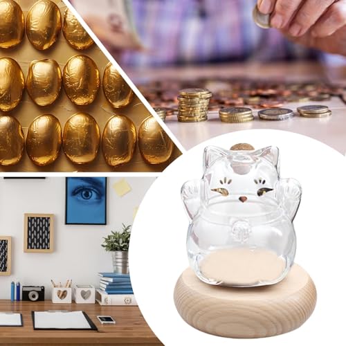 Hucha de gato transparente tarro para monedas pequeño contenedor decorativo de deseos 5