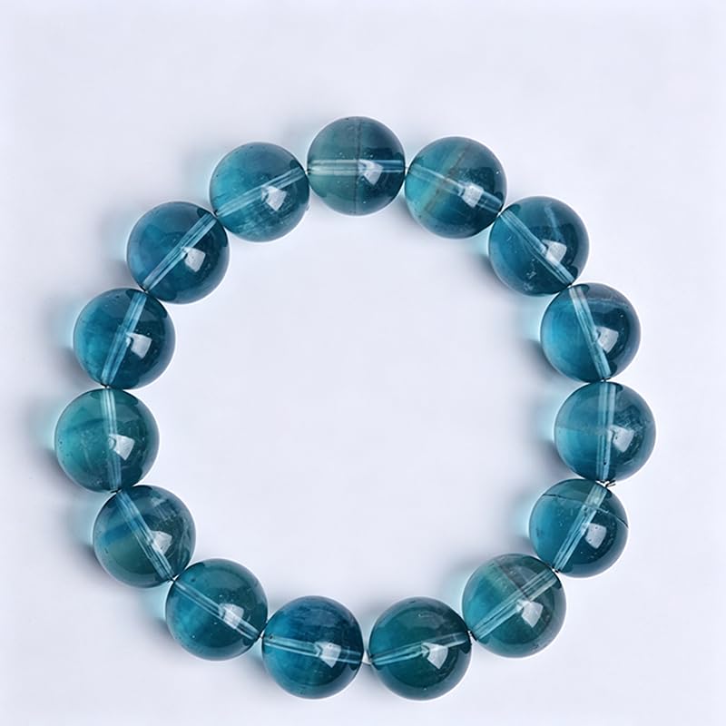 NIBHZ Bracciale a Filo Singolo con Fluorite Blu-Verde. Cristallo Bicolore | Bracciale con perline rotonde di agata per donna e uomo Bracciale elasticizzato con perline di pietre preziose lucide