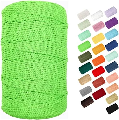 Macrame Cord, BYWORLD 3mm Cotton Rope 220 Yards(200m) Twine String, 100% Natural Cotton Colored Macrame Rope for Macrame Kit, Plant Hangers, Wall Hanging, Christmas or Wedding Decorative(Limegreen)