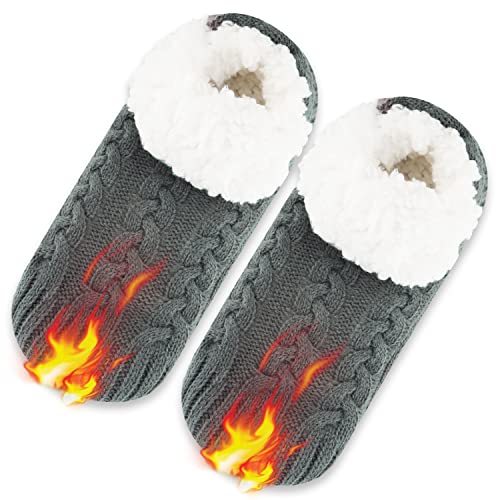 Belloxis Knuffelsokken wintersokken voor heren, warme, pluizige, dikke huissokken, huissokken met noppen, cadeau voor mannen voor Kerstmis 38-44, F-493A1 Grijs, 38/44 EU - Afbeelding 5