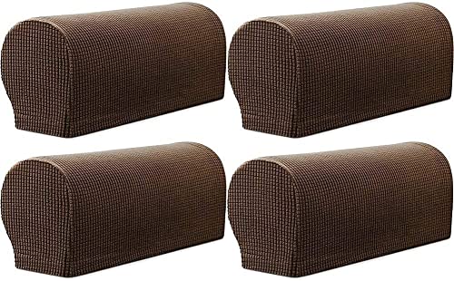 BADASS SHARKS Arm Rest Covers Set, Pack of 4 Stretch Armchair Arm Covers Soft Polyester Arm Caps Non Slip Furniture Protector Armchair Slipcover for Chair, Sofa, Couch (Dark Coffee)