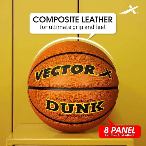 Image of Vector X PU & Composite Leather Indoor /Outdoor Basketball+Butyl Bladder, Practice /Match /Training Play | Durable Rubber Molded with Pebbled Texture Ball Size 7 (Brown, 7, Dunk)